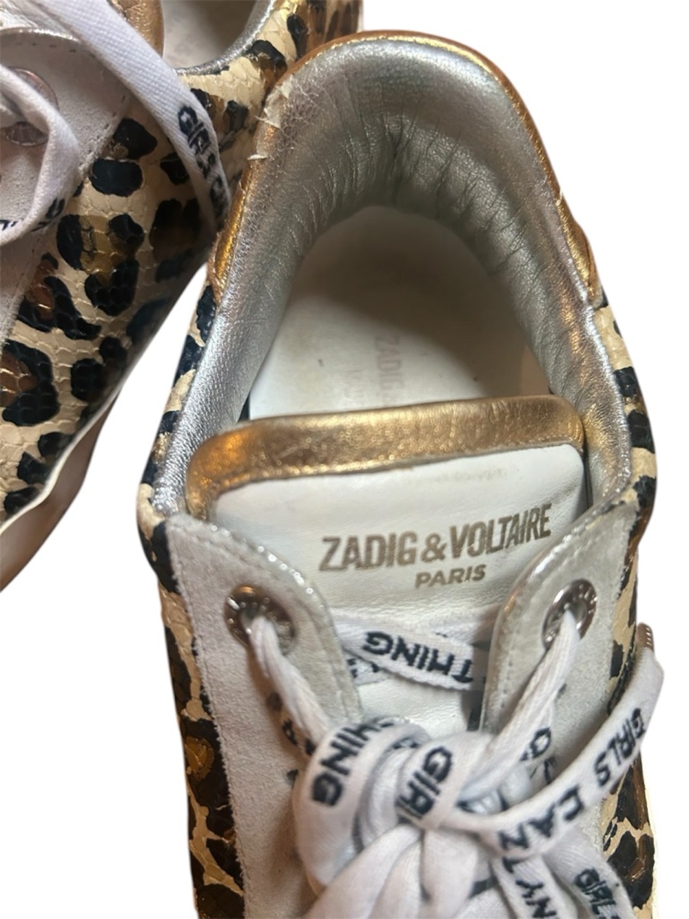Zadig & Voltaire Women's Leo Wild Sneakers Leopard Metallic Gold White IT36 US7 - Picture 3 of 12